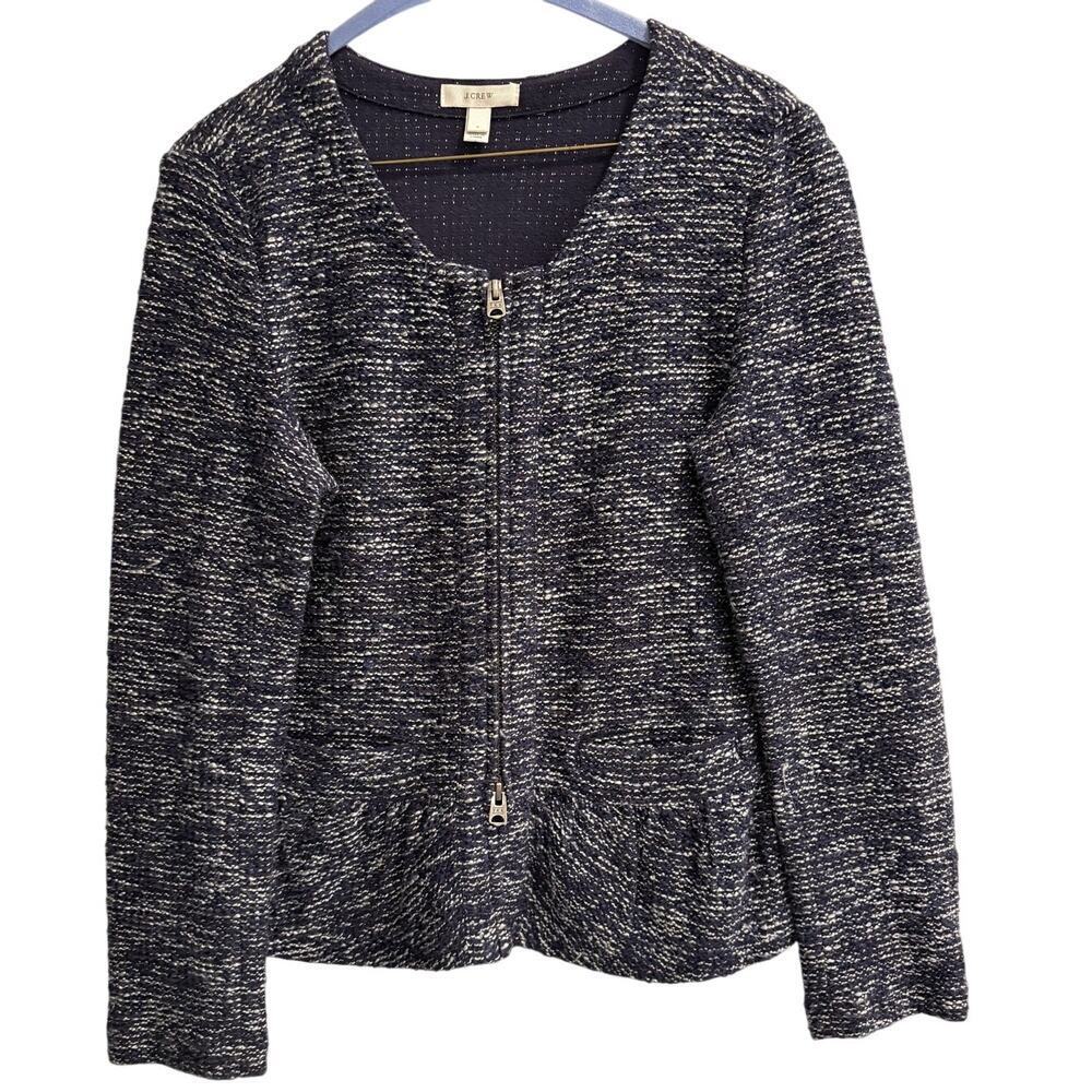 J.Crew Boucle Navy Blue Blazer Jacket Full Zipper Size Medium